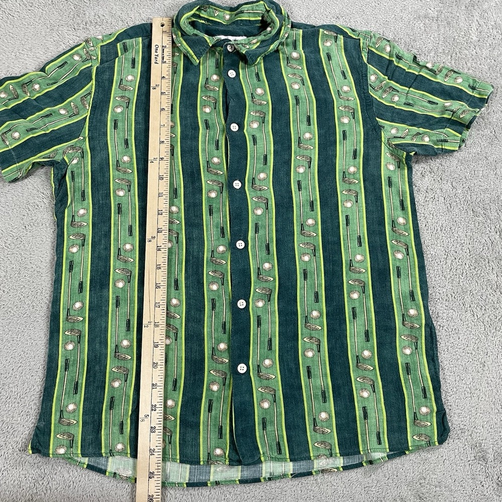 Zara Shirt Mens Medium Green Button Up Short Sleeve Viscose Golf Clubs Striped - Picture 6 of 10